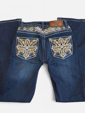 Westfield Eagle Y2K Rhinestone Flare Jeans Western Bling Cowgirl Dark Wash Sz